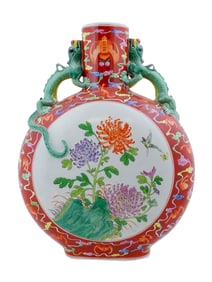 ANTIQUE CHINESE QING PORCELAIN MOON FLASK VASE