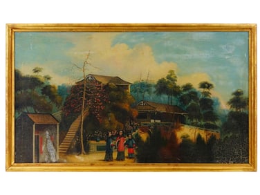 ANTIQUE 19TH C CHINESE SCHOOL OIL GENRE PAINTING