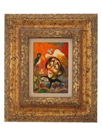 MID CENTURY OIL PAINTING SIGNED TIBOR DAVID CLOWN