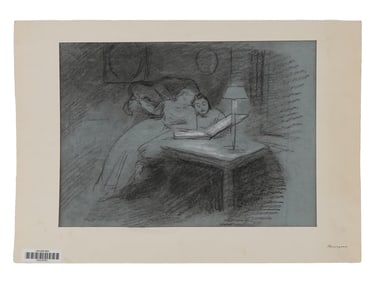 RUSSIAN CHARCOAL GENRE PAINTING SIGNED PASTERNAK