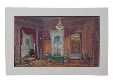 SIGNED LEON BAKST RUSSIAN GOUACHE INTERIOR PAINTING