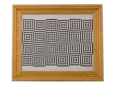 VICTOR VASARELY HUNGARIAN FRENCH OP ART OIL PAINTING