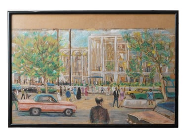VTG AMERICAN CITYSCAPE PASTEL PAINTING BY A WARREN