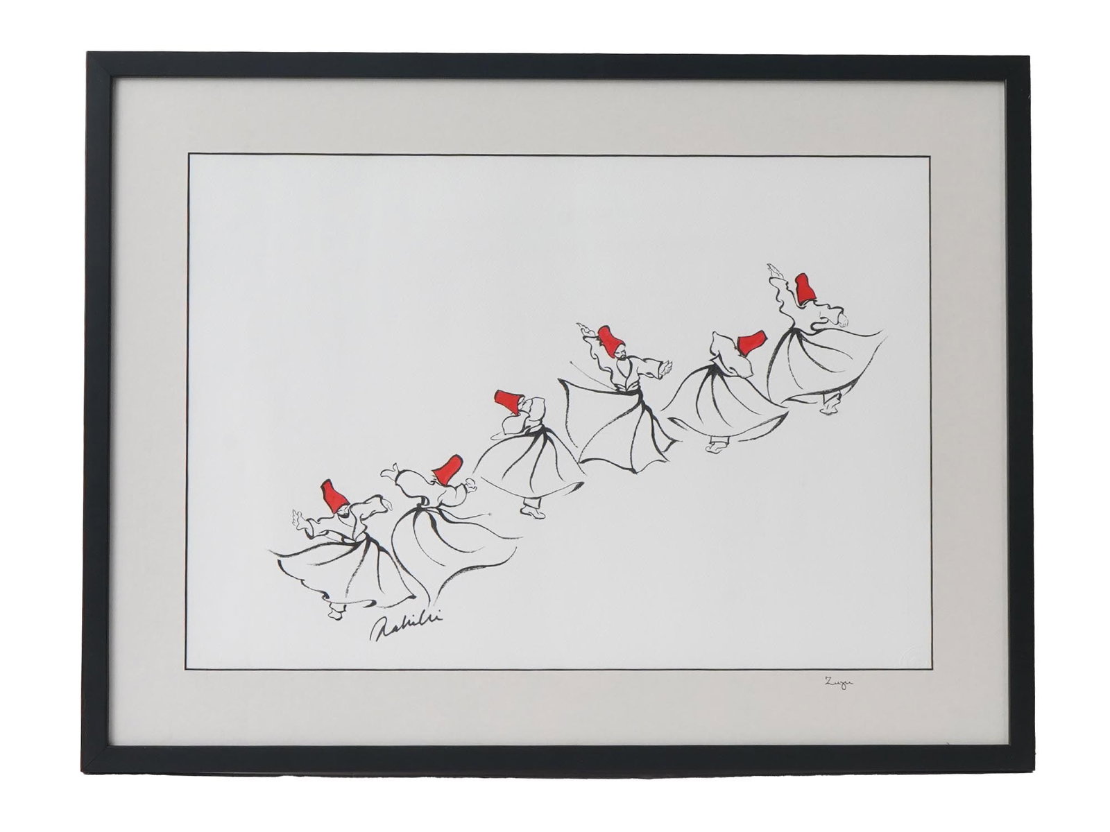 TURKISH DERVISH DANCE MIXED MEDIA PAINTING SIGNED (1 of 5)