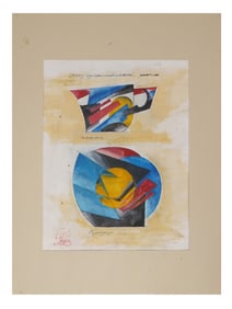 RUSSIAN SUPREMATIST SKETCH MIXED MEDIA PAINTING