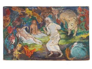 RUSSIAN MIXED MEDIA PAINTING BY BORIS GRIGORIEV