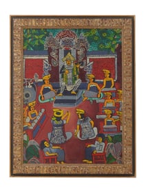 INDONESIAN BALINESE SCENE MIXED MEDIA PAINTING