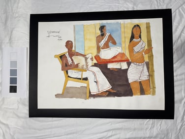 INDIAN SCHOOL PAINTING SIGNED HUSAIN KERALA SERIES