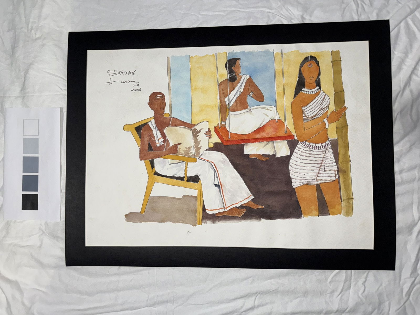 INDIAN SCHOOL PAINTING SIGNED HUSAIN KERALA SERIES (1 of 7)