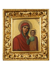 ANTIQUE 19TH C RUSSIAN ICON KAZAN MOTHER OF GOD