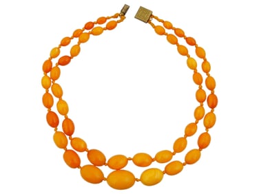 VINTAGE NATURAL BUTTER AMBER BEADED NECKLACE