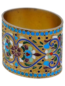 RUSSIAN GILT SILVER CLOISONNE ENAMEL NAPKIN HOLDER