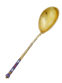 RUSSIAN GILT SILVER CLOISONNE ENAMEL TEA SPOON