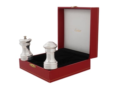 ITALIAN CARTIER SILVER SALT AND PEPPER SHAKERS IOB
