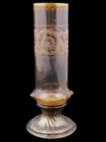 RUSSIAN GILT PAINTED GLASS AND SILVER BASE VASE
