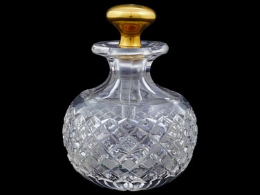 CUT CRYSTAL GLASS TIFFANY PERFUME BOTTLE W GOLD STOPPER