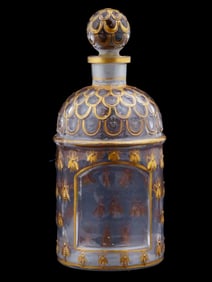 LARGE FRENCH GUERLAIN PAINTED GLASS PERFUME BOTTLE