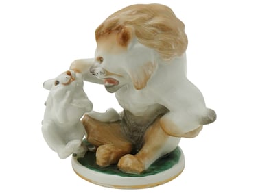 RUSSIAN SOVIET PORCELAIN FIGURINE OF LION AND HARE