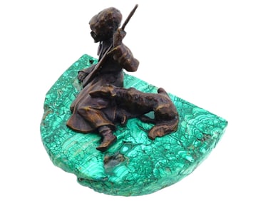 ANTIQUE RUSSIAN BRONZE COSSACK WITH A DOG SCULPTURE