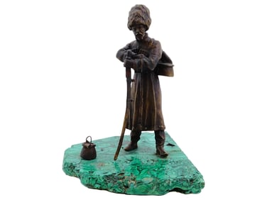 ANTIQUE RUSSIAN BRONZE STANDING COSSACK SCULPTURE