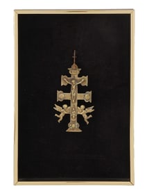 SPANISH BRONZE CROSS OF CARAVACA FRAMED