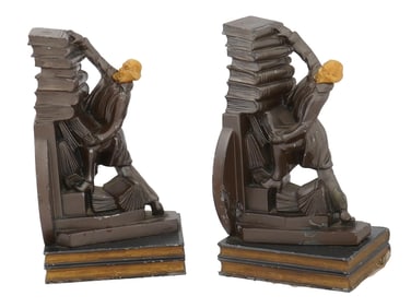 VINTAGE BRONZE ART DECO METAL BOOKENDS BY J B HIRSCH