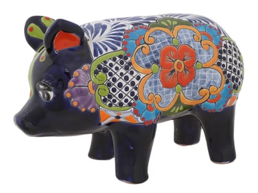 VINTAGE TALAVERA MEXICAN POTTERY CLAY PIG FIGURE
