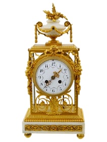 ANTIQUE FRENCH BRONZE AND MARBLE MANTEL CLOCK