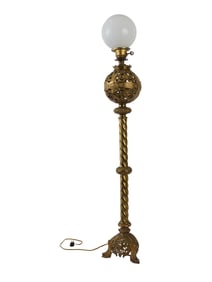 ANTIQUE AMERICAN RELIGIOUS BRASS FLOOR LAMP