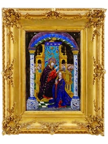 ANTIQUE LIMOGES ENAMEL PLAQUE CORONATION OF THE VIRGIN