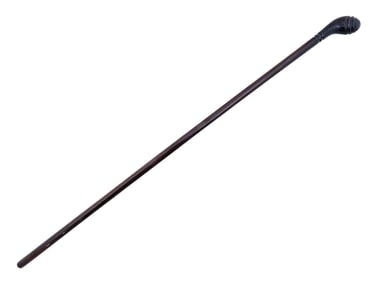 VINTAGE ALL WOOD WALKING CANE WITH CARVED KNOB