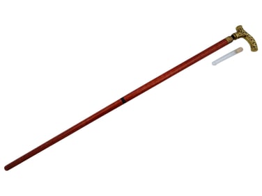 VINTAGE WOODEN WALKING CANE W REMOVABLE BRASS HANDLE