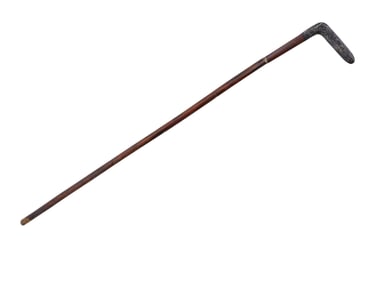 VINTAGE SOLID WOOD WALKING CANE WITH SILVER HANDLE