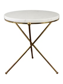BRASS MARBLE TABLE WITH ROUND WHITE MARBLE TOP