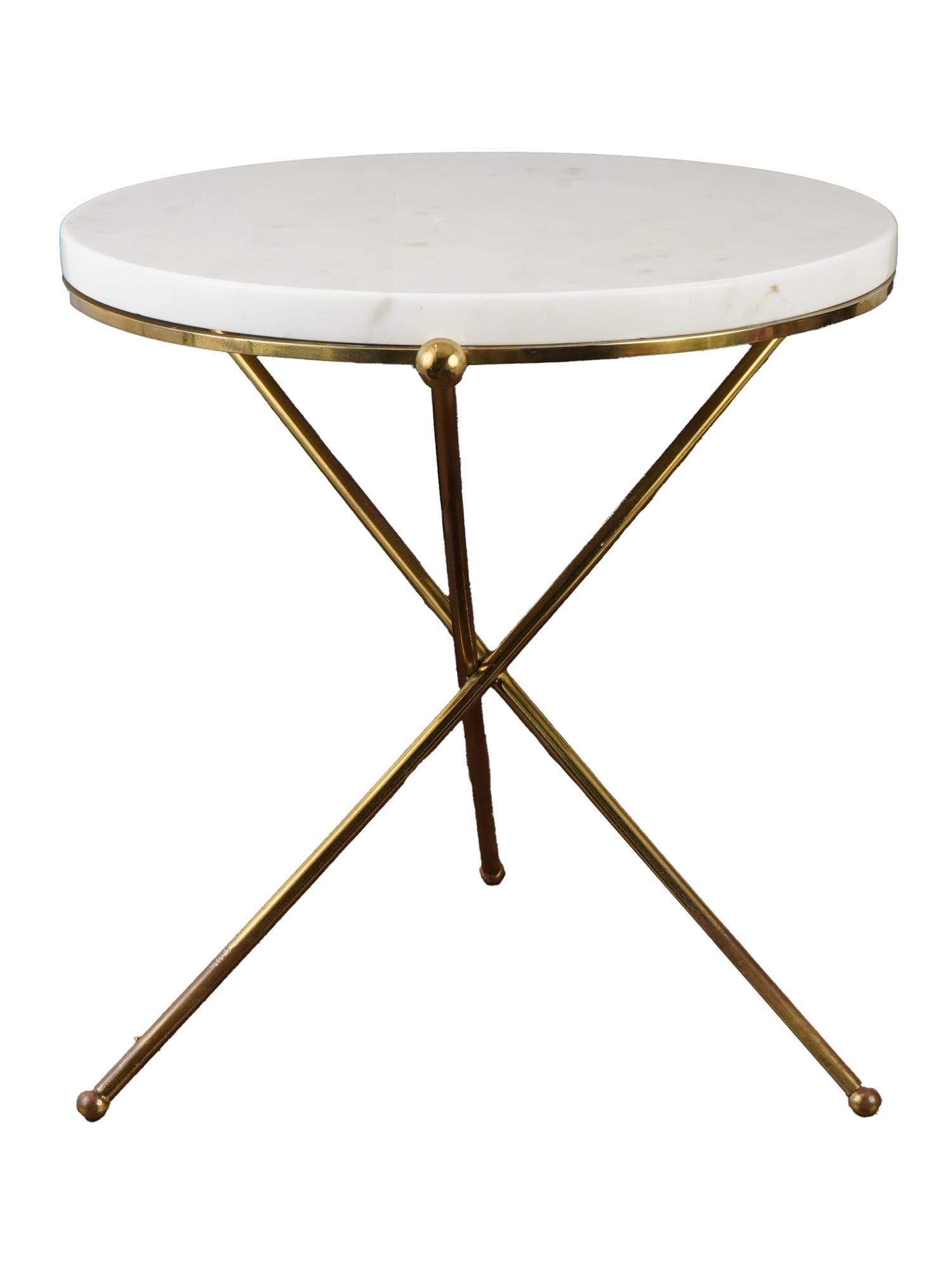 BRASS MARBLE TABLE WITH ROUND WHITE MARBLE TOP (1 of 9)