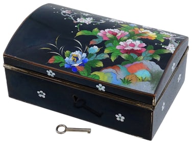 JAPANESE FLORAL DESIGN CLOISONNE ENAMEL BOX W KEY