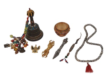 LOT OF VINTAGE TIBETAN VAJRAYANA BUDDHIST ITEMS