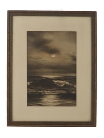 ANTIQUE NIGHT SEASCAPE OFFSET LITHOGRAPH