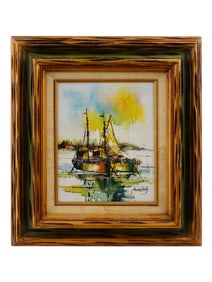 MID CENTURY OIL PAINTING SIGNED MARCHELLO MARINE SCENE