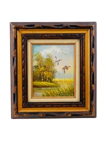 VINTAGE OIL ON CANVAS WILD LIFE PAINTING BY C MANUEL