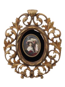 ANTIQUE MINIATURE PORTRAIT PAINTING W BRASS FRAME