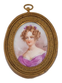 ANTIQUE MINIATURE PORTRAIT PAINTING ON PORCELAIN PLAQUE