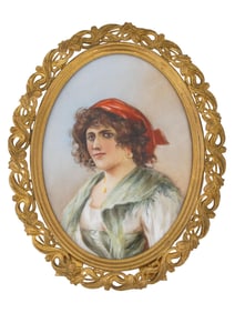 ANTIQUE FRENCH FEMALE PORTRAIT MINIATURE PAINTING