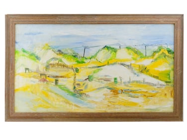 MID CENTURY ACRYLIC PAINTING LANDSCAPE SCENE