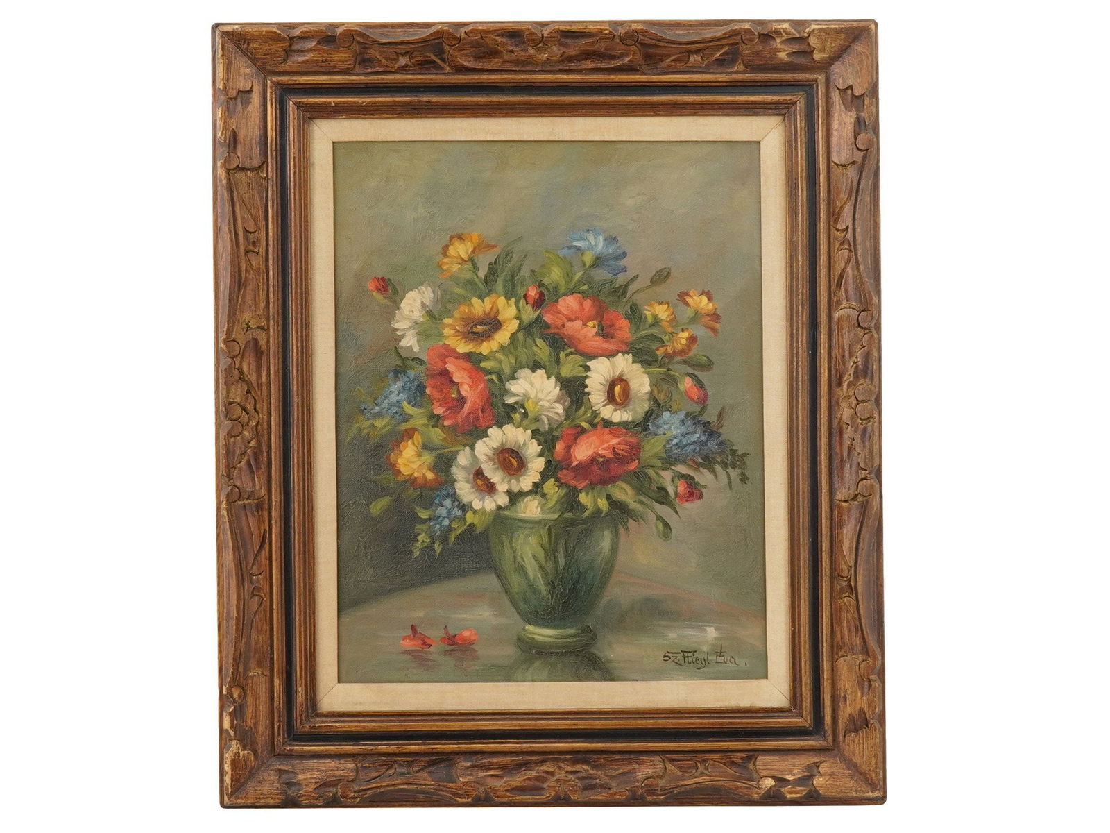 VINTAGE FLORAL STILL LIFE OIL PAINTING SIGNED (1 of 5)