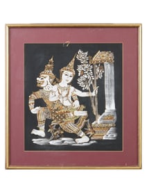 VINTAGE THAI PAINTING ON SILK KHON DANCERS TRITON GALLERY