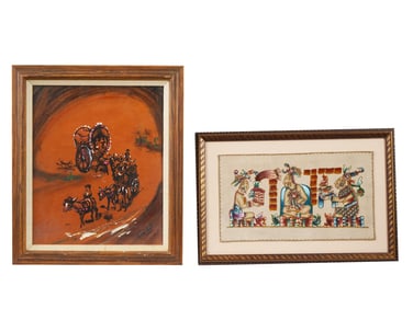 TWO AMERICAN AND MEXICAN MAYAN PAINTINGS