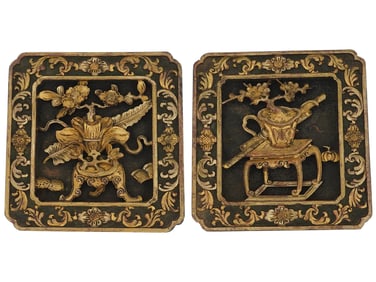 PAIR OF ASIAN CARVED WOOD DECORATIVE PLAQUES