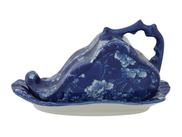 ANTIQUE VICTORIAN COBALT BLUE CERAMIC CHEESE KEEPER