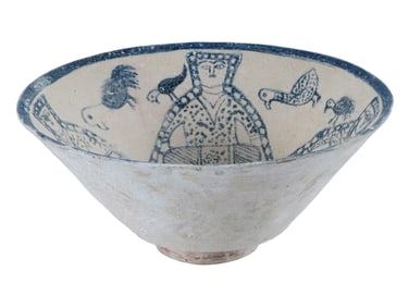 ANTIQUE AFGHAN BLUE AND WHITE CERAMIC BOWL
